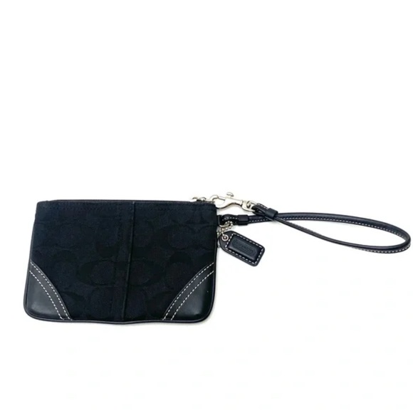 Coach Women's Leather Trimmed Black Signature C Wristlet - Picture 2 of 12